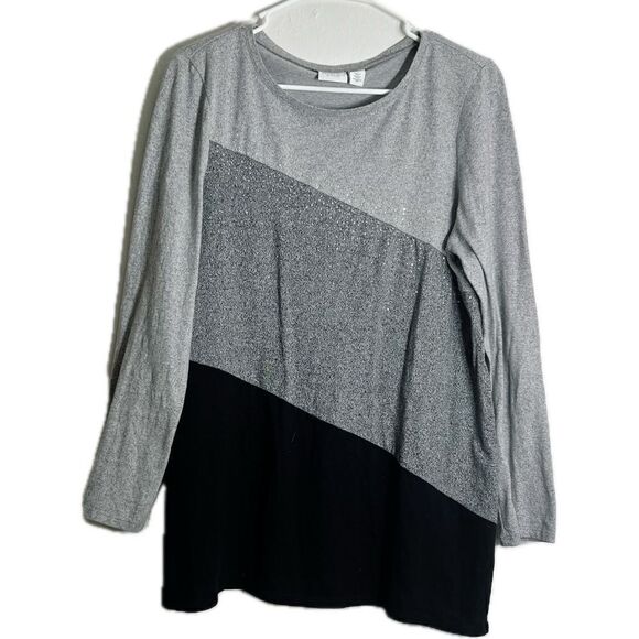 Weekends by Chicos, women’s size 1 (medium) rhinestone, color block top - Picture 1 of 6